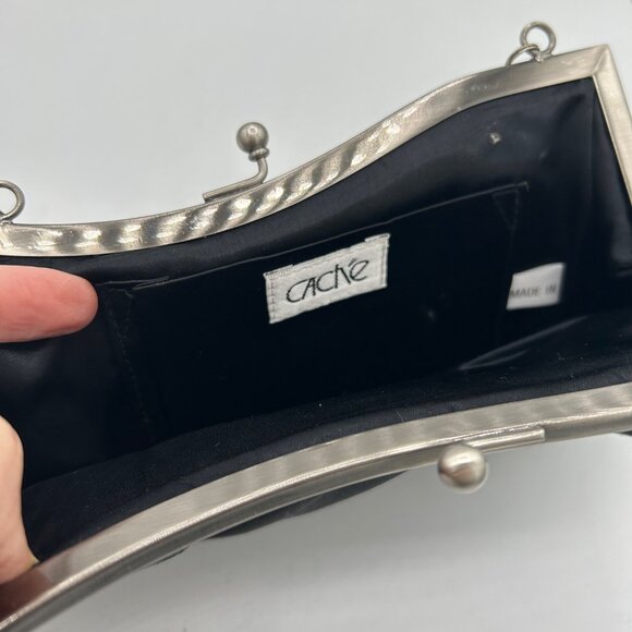 Vintage CACHE Black Satin Small EVENING BAG Kisslock Y2K Women's - Picture 3 of 3